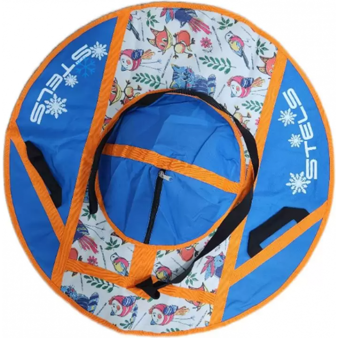 Санки надувные (тюбинг) STELS 90 см, ткань с рисунком без камеры СН030, синий/синий+зимние зверюшки 2007000053935